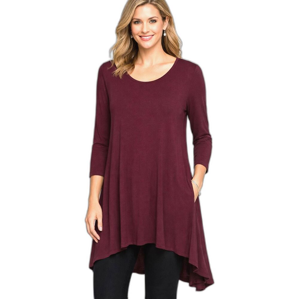 Philosophy Burgundy/Red/Wine Cut and Sew Swing Small Elbow Sleeve Dress Stretch